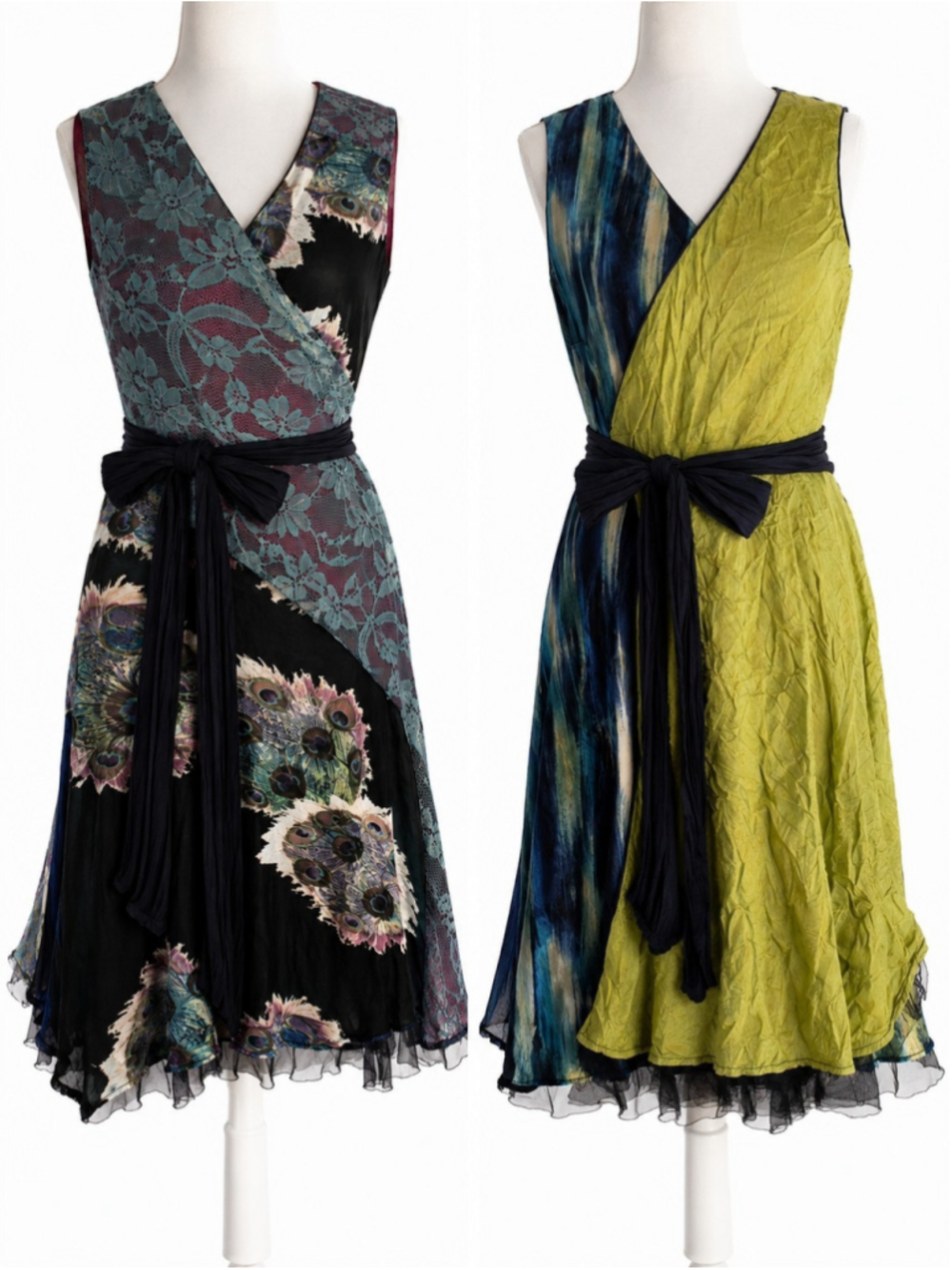 Chameleon By Annah S Reversible Wrap Dress Wearable Art Peacock Sz M Lagen Look